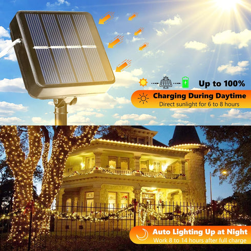 Joomer Solar String Lights Outdoor, 2Pack Total 100ft 300LED 8 Modes Solar Fairy Lights,Waterproof Lights for Tree, Patio, Garden, Outdoors Decoration (Warm White) by Joomer