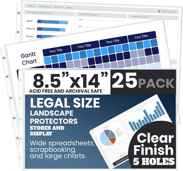 PERFORMORE Pack of 8.5” x 14” Heavyweight Clear Sheet Protectors, Legal Paper Sleeves, 25 Count