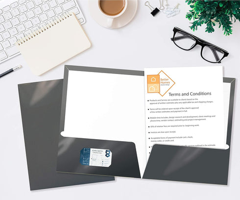 Better Office Products 2 Pocket Glossy Laminated Gray Paper Folders, Box of 25, Letter Size