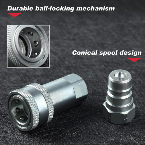 3/8” NPT Thread Ag Hydraulic Quick Connect Tractor Couplers with Dust Caps - ISO 7241-A Poppet Pioneer Style