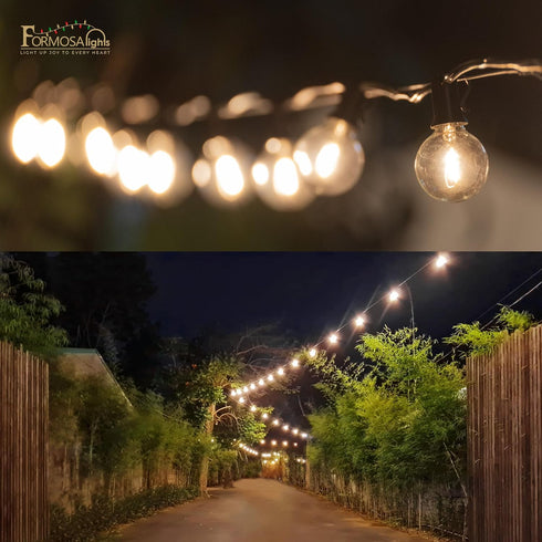 26ft G40 Bulbs, 25 Bulbs, Formosa Clear Incandescent Christmas String Light, Outdoor Shatterproof Patio Light