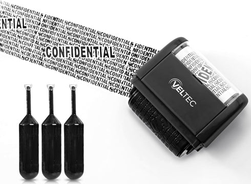 ID Protector Ink Roller - Identity Theft Protection Roller Stamp Set (Black, Stamp + 3 Refills)