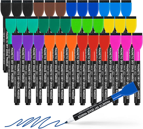 maxtek Dry Erase Markers, 36 Count 12 Colors Fine Tip with Eraser, Low Odor for Whiteboard Drawing