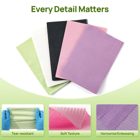 50 3-Ply 13" 18" JMU Pieces Dental Bibs, Disposable Dental Bibs Waterproof Patient Bibs Tray Covers x Green