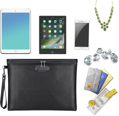 ZOOPIP Fireproof Document Bag with Lock, 14.3"x10.2" Waterproof Money Bag with Zipper Closure for A4 Documents