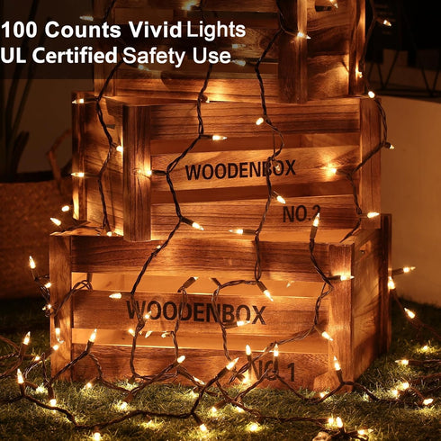 Clear Christmas Lights String | 21.63ft 100 Count Incandescent Brown Wire Lights | UL Certified for Indoor Outdoor