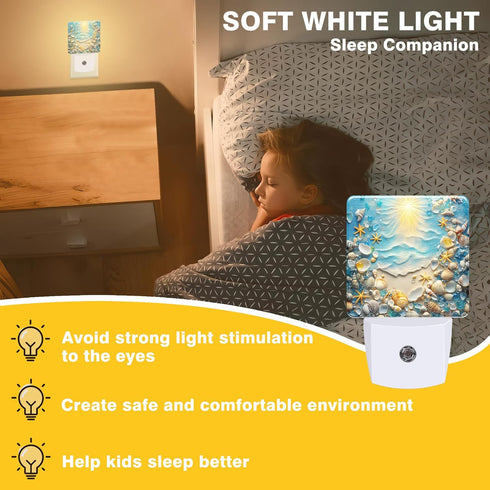 FOISIIAEA 0.5W Night Light Seashells and Seastars on Sand Night Lights Plug into Wall Smart Dusk to Dawn Sensor Energy