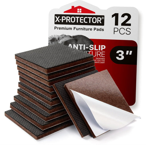 X-PROTECTOR Non Slip Furniture Pads – 12 Premium 3" Furniture Grippers for Floor Protection