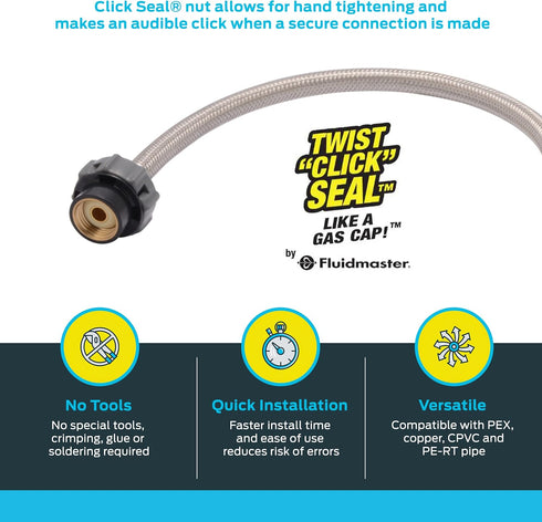 SharkBite 1/2 Inch Angle Stop x 1/2 Inch NPSM Click Seal Faucet Connector, 20 Inch, Push to Connect Brass Fitting
