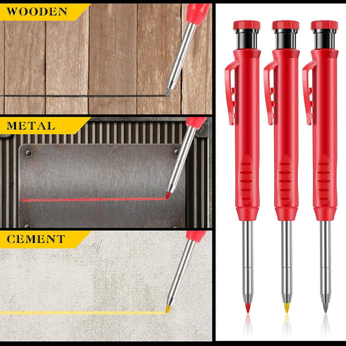 Outus Solid Carpenter Pencil for Construction, Long Nosed Deep Hole Mechanical Pencil Marker with Refills and Sharpener