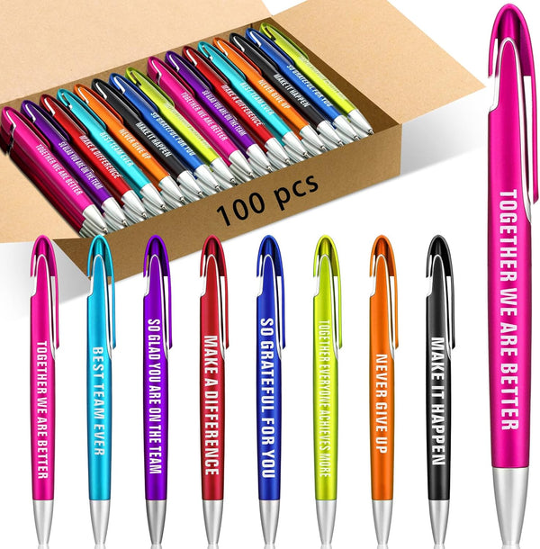 Lincia 100 Pcs Employee Appreciation Ballpoint Pens - Bulk Quotes Pens with Black Ink for Graduation and Nurses Day