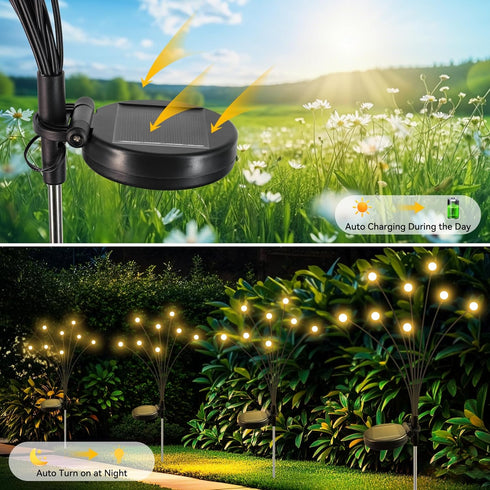 2 Pack 16 Solar Garden Lights Outdoor Waterproof, LED Swaying Firefly Lights Outdoor Decor Light for Pathway Party