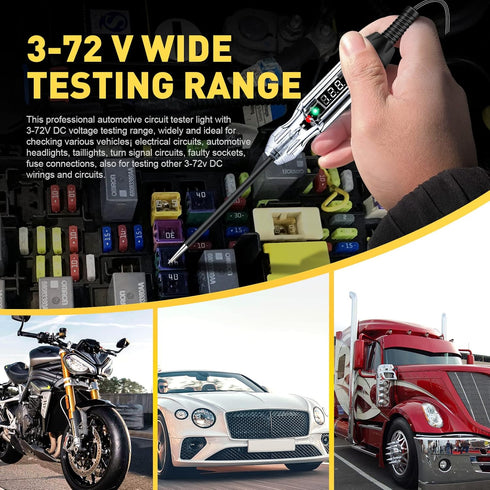 Upgraded Buzzer Automotive Test Light, DC 3-72V Heavy Duty Digital LED Circuit Tester with Voltmeter & Polarity