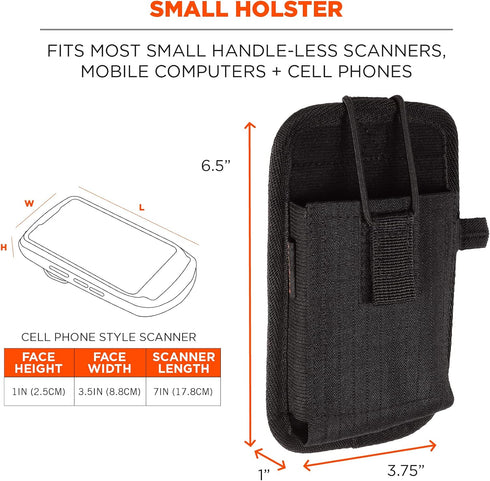 Ergodyne Squids 5544 Barcode Scanner Holster Pouch for Phone Size Mobile Computers, Black, Small, with Belt Clip