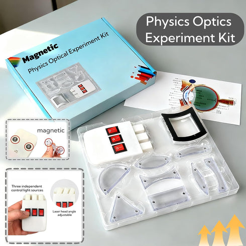 Magnetic Physics Optical Experiment Kit with Adjustable Triple Laser Source, Prisms, Reflectors, Educational Lab