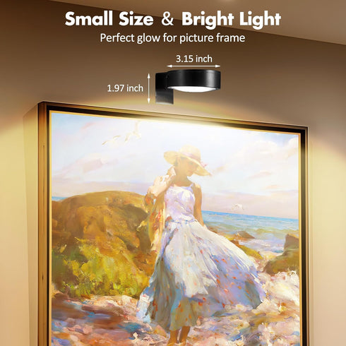Kandicyar 6Pcs Dimmable 3 Picture Lights for Wall Battery Operated, Magnetic Led Painting Light with Remote and Timer