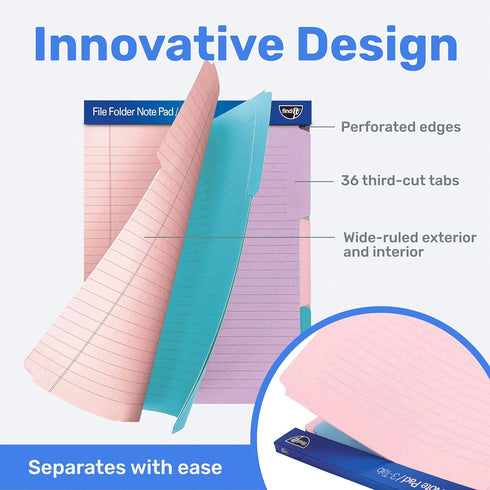 Find It File Folder Notepad - Pack of 36, 9.5 x 12.5 Inch Notebook Organizer for Filing and Document Organization