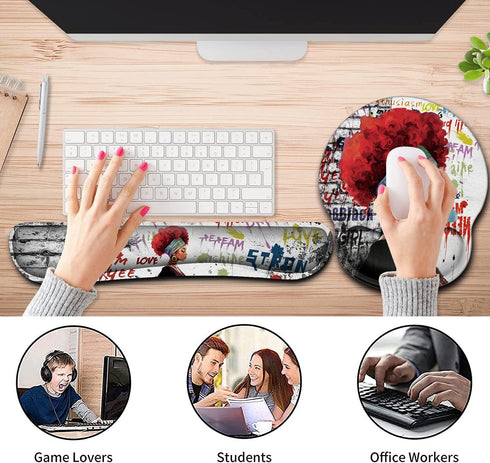 Ergonomic Mouse Pad Wrist Support Gel and Keyboard Wrist Rest Set for Laptop, Gaming, Office, Durable and Comfortable