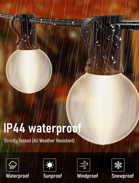 25FT G40 25 Bulbs Frosted White Lights Globe Outdoor String Lights Patio Lights with Frosted White Globe - Black Wire