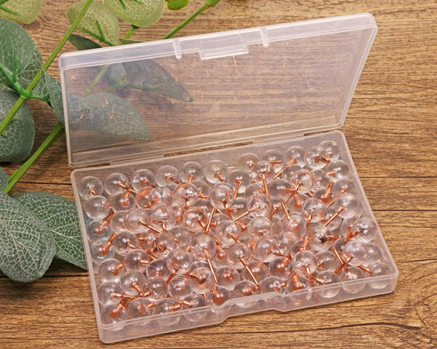 Tupalizy 100PCS Decorative Push Pins - Transparent Plastic Head and Rose Gold Steel Point Thumb Tacks for DIY Craft