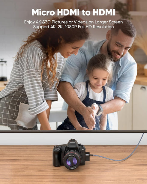 4K 6 4K@60Hz, Highwings Micro HDMI to HDMI Cable FT, Micro HDMI Cord HDR Compatible for DSLR Camera, Raspberry Pi