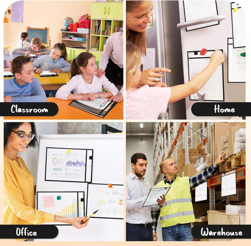 Cholemy 25 Pcs Job Ticket Holders, 9 x 12'' Dry Erase Document Holder, Reusable Clear Pocket Sleeves for Office