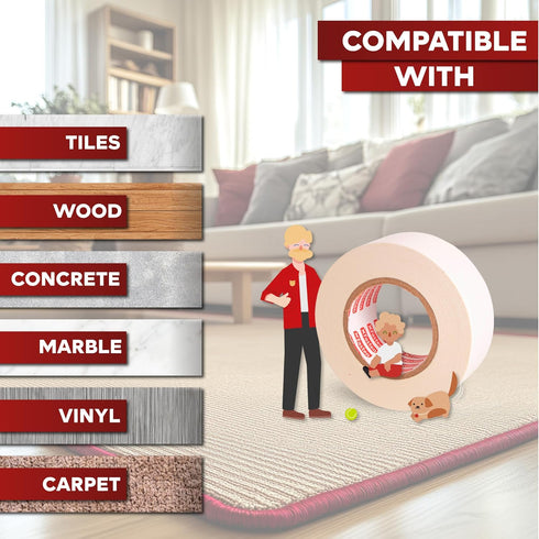 XFasten Carpet Tape for Hardwood Floors - 2”x10yds No Residue Heavy Duty Double Sided Rug Tape