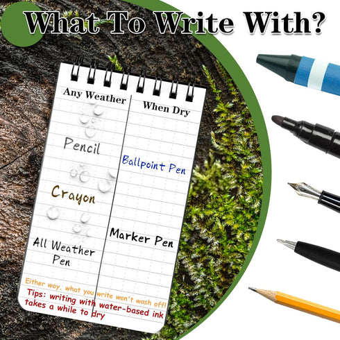Waterproof Notebook, 4 Pack Top-Spiral Pocket Notepad, 3" x 5" Weatherproof NotePad for Outdoor Office