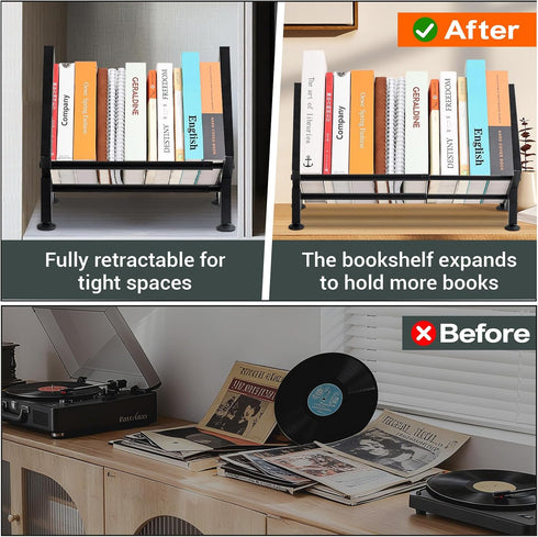 Expandable Desktop Bookshelf Organizer, Metal Office Tabletop Book Storage Rack, Large Tilting Bookcase