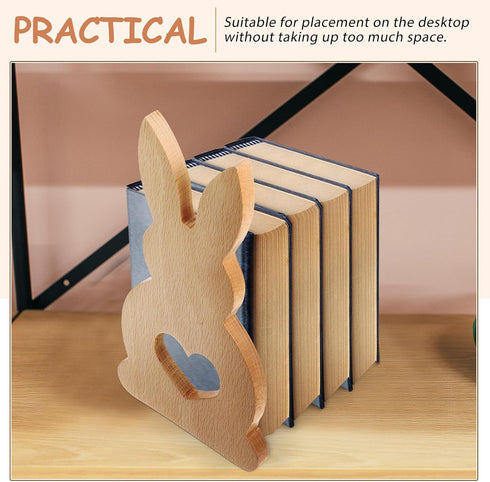 SHERCHPRY Wooden Bunny Bookends Retro Desk Accessories Animal Bookends for Desk and Shelf Organization Compact Wooden