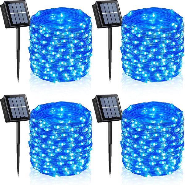 YEGUO 4 Pack Blue Solar Fairy Lights, Each 33ft 100 LED Christmas