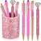 Sabary 8 Pcs Ballpoint Pens with Pen Holder, Metal Crystal Diamond Glitter Pencil Organizer for Women, Pink