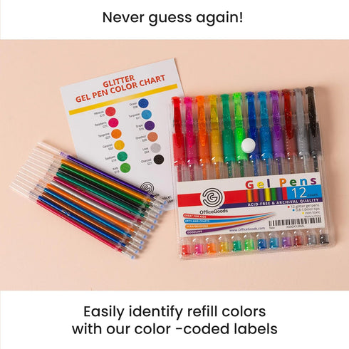 OfficeGoods 24 Pack Brown Earth Gel Pens with Ink Refills - Metallic, Glitter, Classic Colors - 0.8-1.0 mm Medium Tip