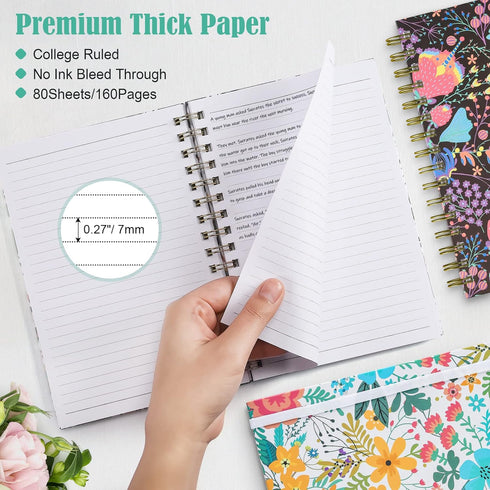 Spiral Notebook, B5 Lined Journal for Women, Hardcover with 2 Pockets, College Ruled, 160 Pages, 7.48" x 10"