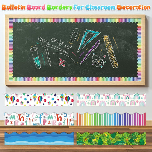 Bulletin Board Border Trim Spring Borders Colorful Summer Bulletin Board Borders Blue Ocean Hot Air Balloon Rainbow Removable Blackboard Border for School Offices Classroom Decor (90pcs 103Ft)
