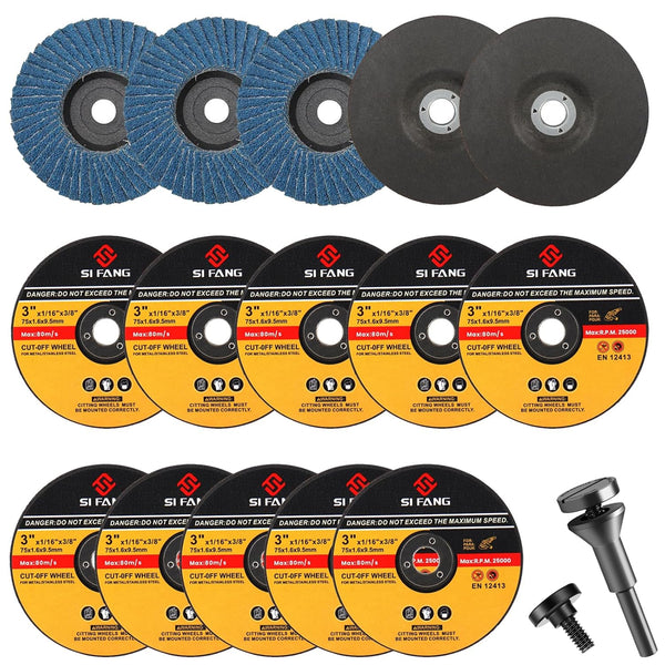 16Pcs 3 Inch Cut-Off Wheel Grinding Kit with 3/8" Arbor, 1/4" Stem Mandrel for Metal, Stainless Steel, Wood