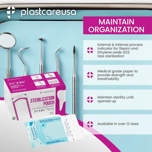 200 Self Sealing Sterilization Autoclave Pouch Bags, 2.25 x 2.75 Inch, 1 Box of 200