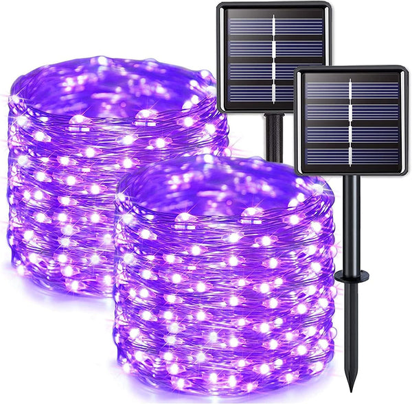 JMEXSUSS 2 Pack Solar Fairy Lights Outdoor, 33ft 100 LED Purple Christmas