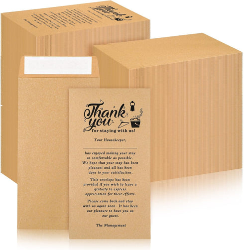 Eersida 500 Pcs Kraft Housekeeping Week Appreciation Tip Thank You Envelopes, Self Adhesive Tip Envelopes for Cash