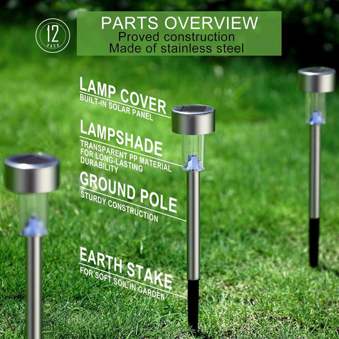 16 Pack Dream Master Solar Lights Outdoor Waterproof, Stainless Steel LED Landscape Lighting, Solar Garden Lights