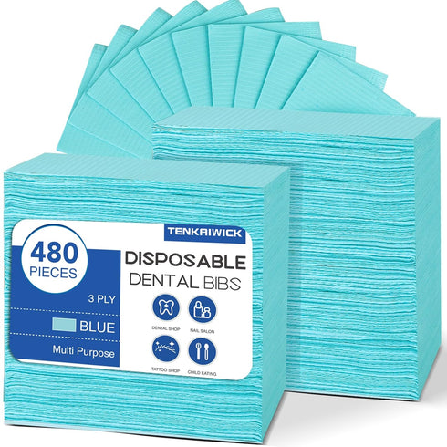 480 Pack Disposable Dental Bibs 13"x18", 3-Ply Waterproof Tattoo Bibs Sheet for