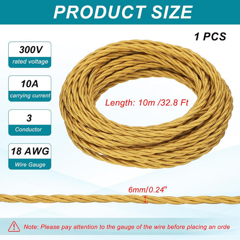 32.8Ft 18/3 MECCANIXITY Twisted Cloth Covered Wire, Cloth Covered Electrical Wire Vintage Industrial Electronic Wire