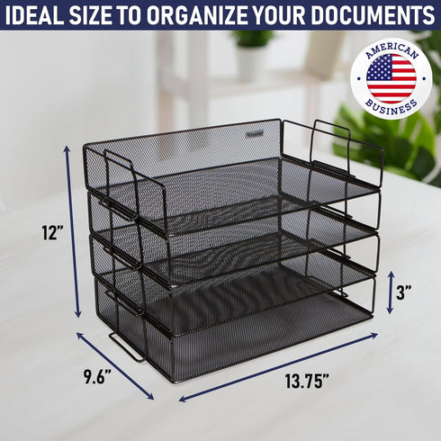 Stackable Paper Tray Desk Organizer - 4-Tier Metal Mesh Letter Organizers for Business, Home, School, Multi-Functional
