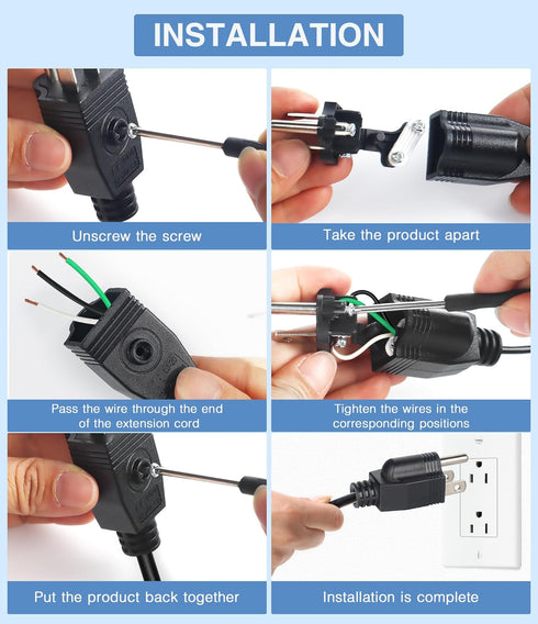 NEMA 5-15P Electrical Replacement Plugs, 125V 15A 3-Prong Power Replacement Plug, 3-Pack