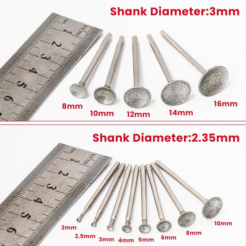 Stone Carving Set Diamond Burr Bits Compatible with Dremel, 13PCS Polishing Kits Rotary Tools Accessories with 2.35mm 3mm Shank Bowl Shape for Carving, Engraving, Grinding, Stone, Rocks, Jewelry