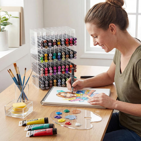 Colingmill 144 Acrylic Marker Organizer for Markers, Extra Large Art Marker Storage Rack for Desk, Durable Pencil