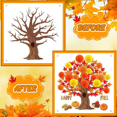 Buryeah 91 Pieces Spring 3D Big Bulletin Board Tree Decoration Set, 47'' x 46'' Tree Background with Pom Poms for Party