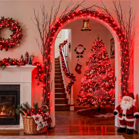 33ft 100 8 JMEXSUSS LED Red Valentine Lights, Connectable Modes Valentine Room Light Indoor Plug-in, Clear Wire Red
