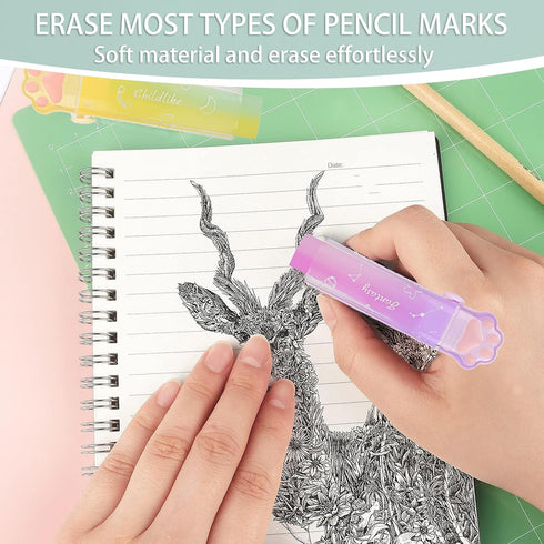 Retractable Pencil Eraser, Cute Gradient Jelly Eraser, 4Pcs Suitable for School Home Office Supplies