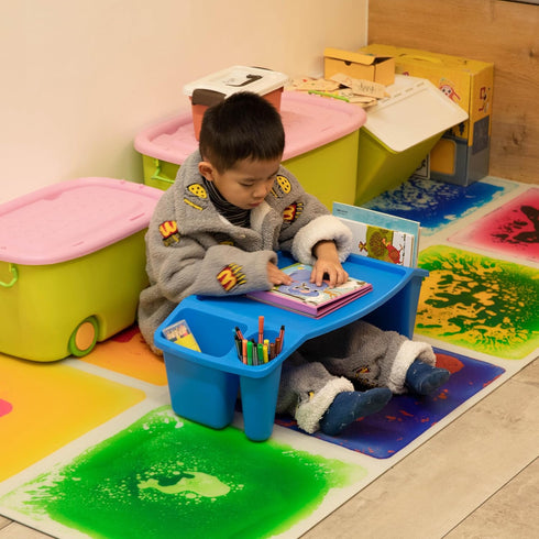 Basicwise Activity Desk Table with Built-in Cup Holder & Storage Compartments Multipurpose Lap Tray for Home Learning